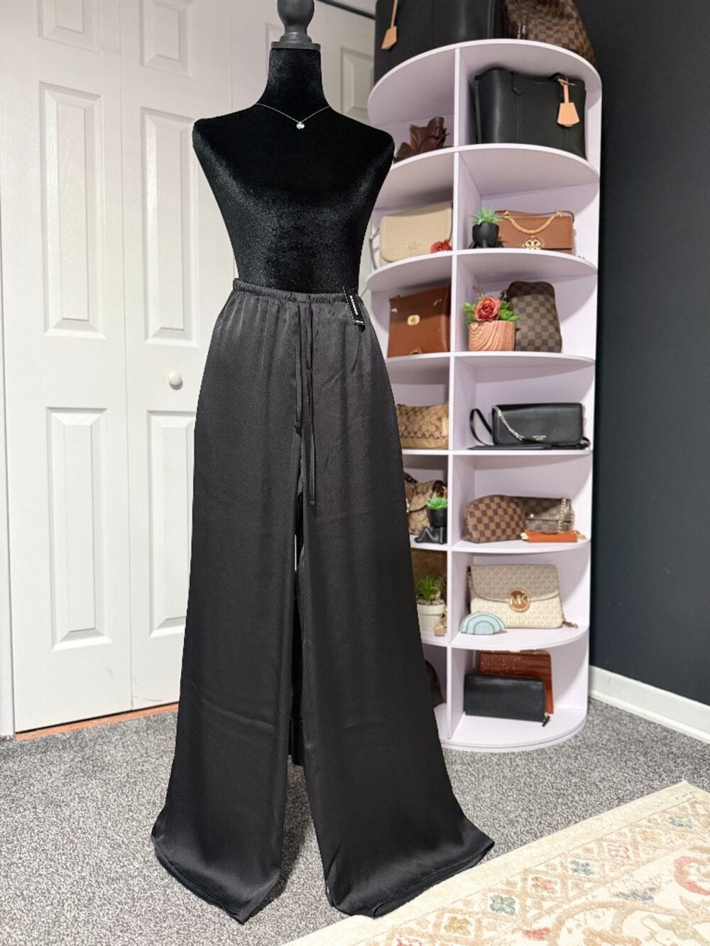 Express Black Wide Leg Palazzo Pants XS NWT Flowy Drawstring Minimalist